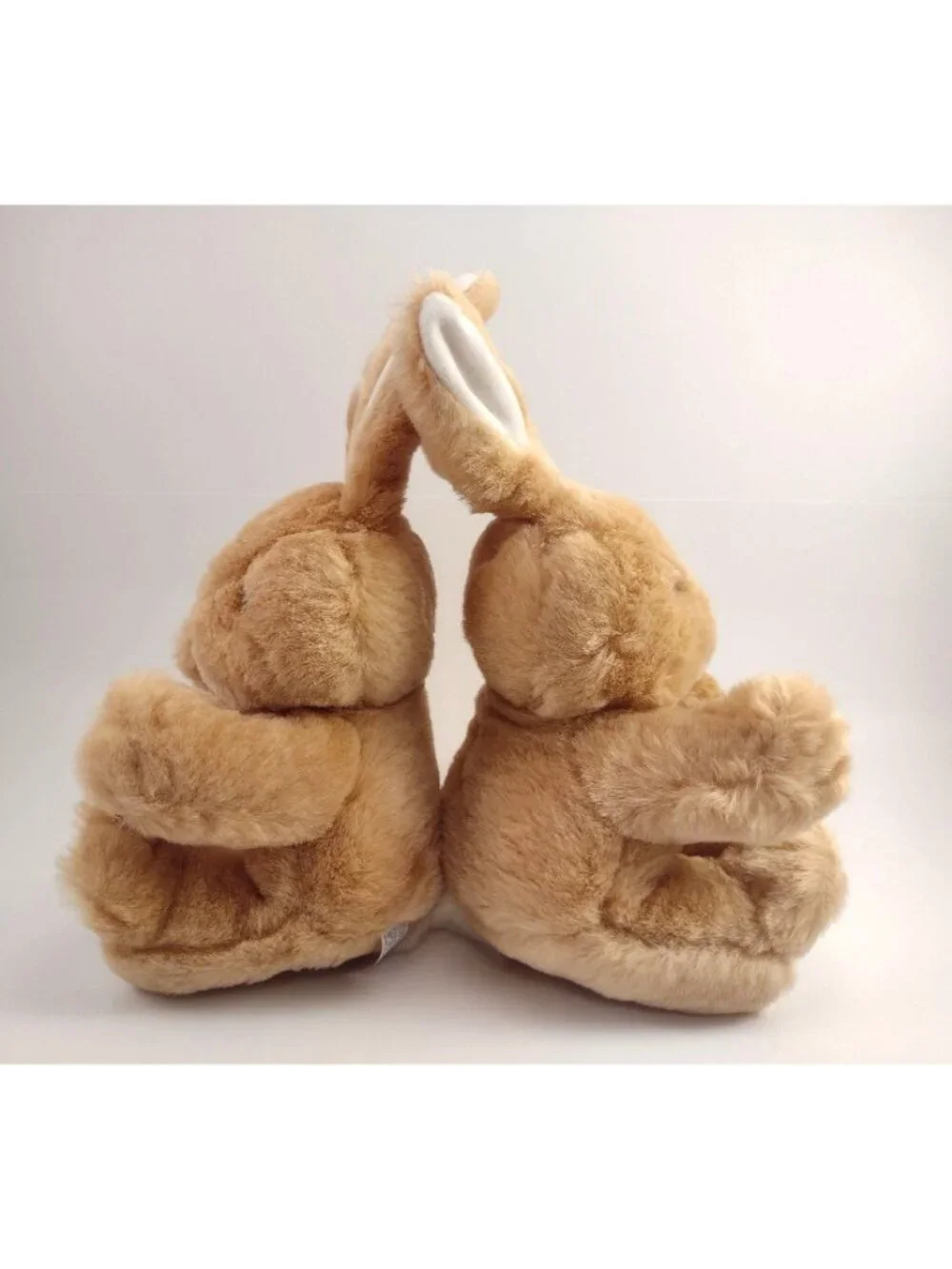 Pair Of Tan Plush Bunny Rabbit Stuffed Animals White Tails & Ears 11